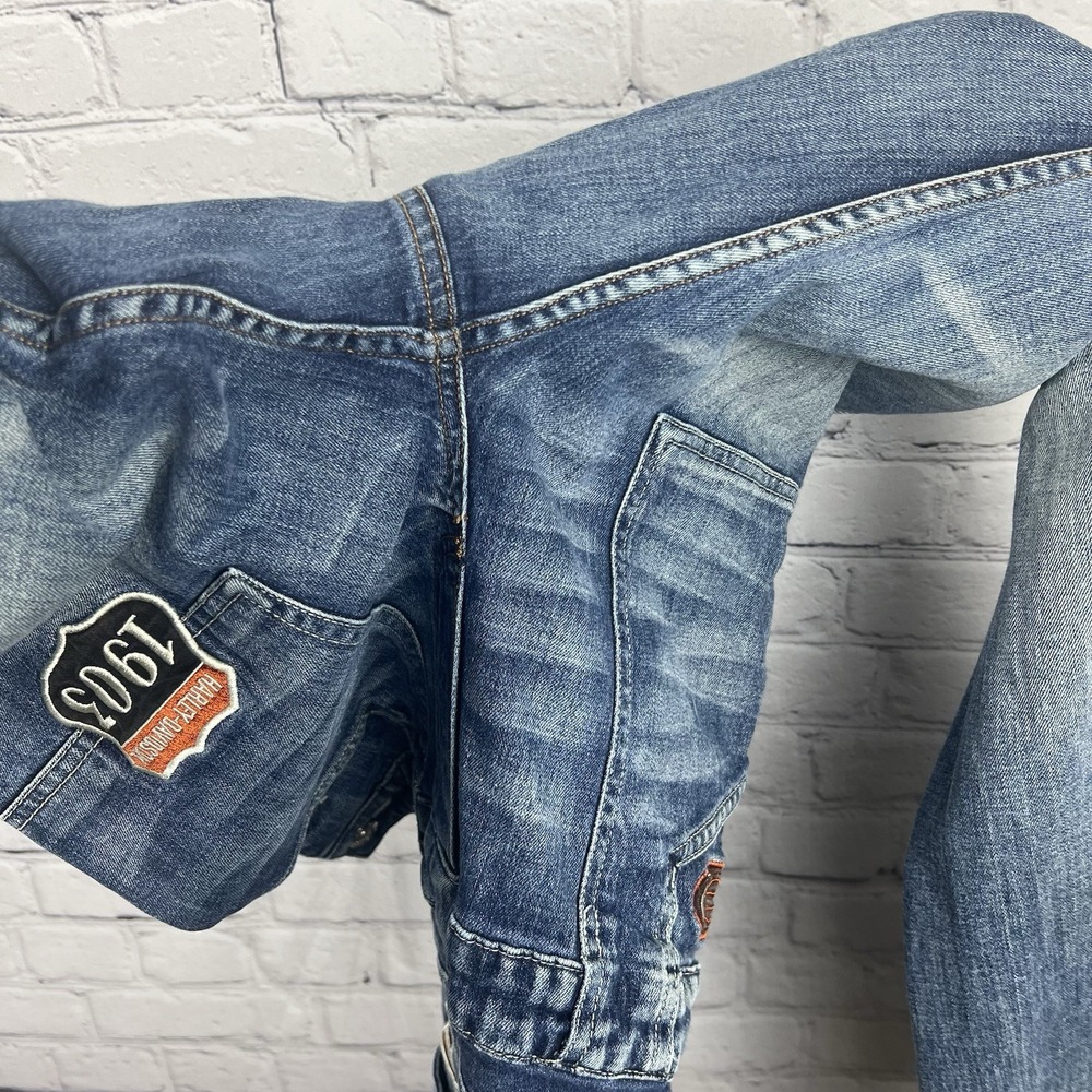 Harley Davidson Overalls Y2K Flare Leg Women's Sz 6 Patches Faded Logo Authentic - Picture 10 of 16